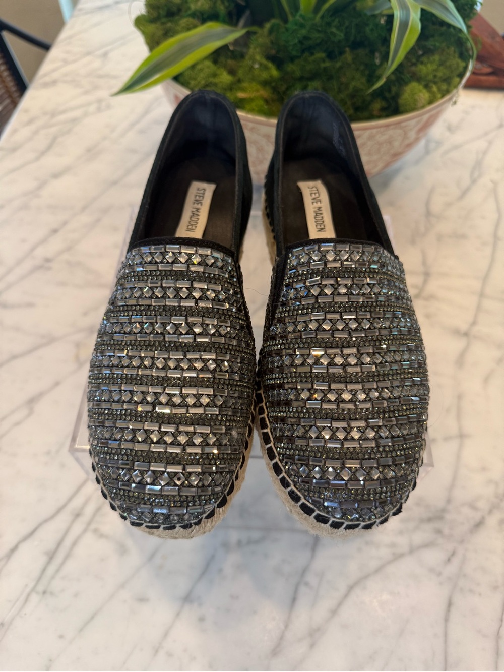 Steve Madden Black Jeweled Slip-On Espadrilles
